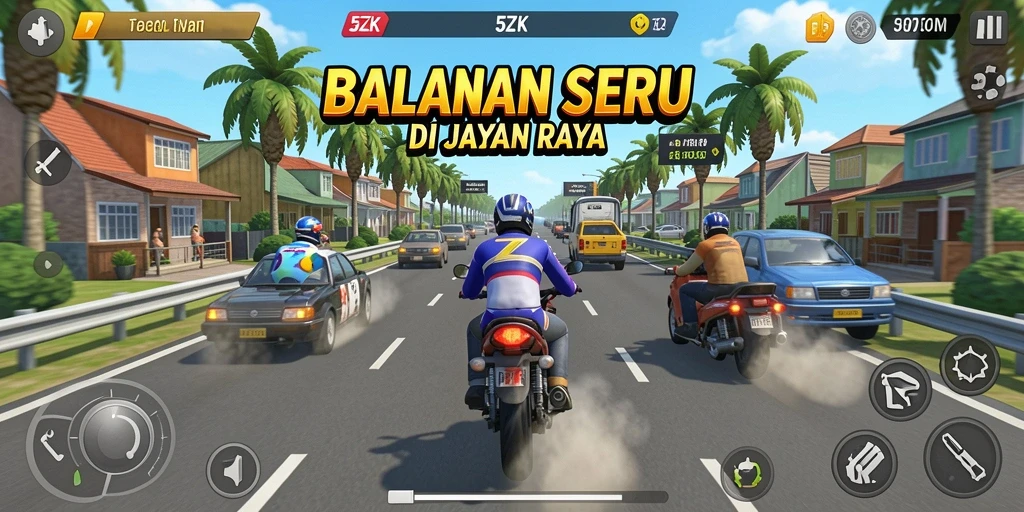 Tampilan gameplay balap seru dalam 5ZK dengan mobil cepat.