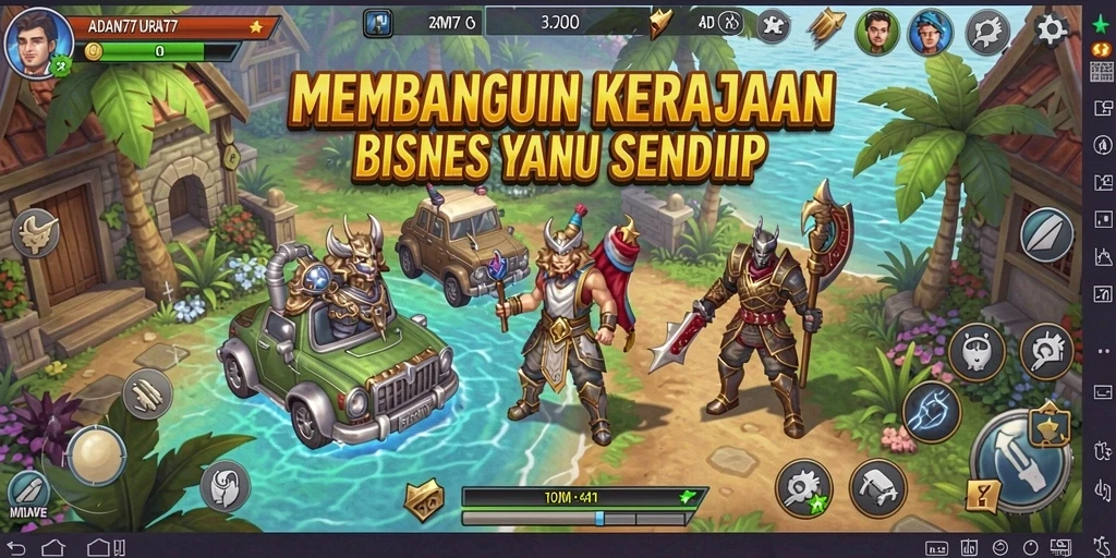 Tampilan gameplay seru ADAM77 yang menantang strategi bisnis.
