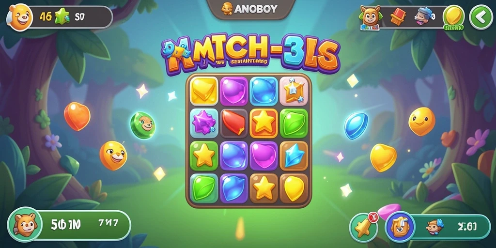 Screenshot ANOBOY yang menunjukkan aksi seru dalam permainan Match-3.