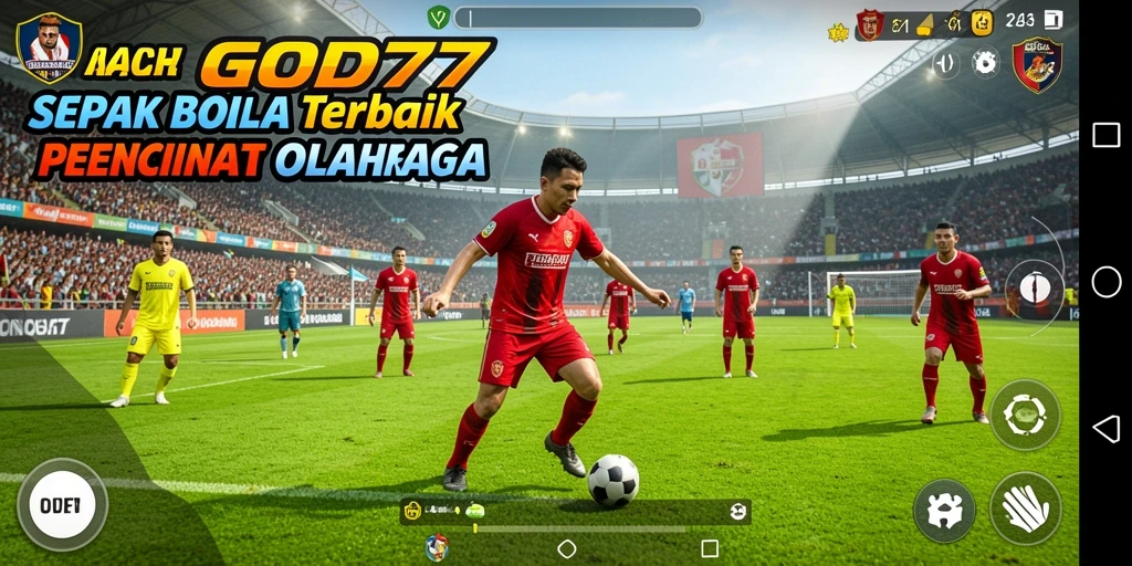 Screenshot gameplay <strong>GOD77</strong> yang menunjukkan aksi sepak bola yang mendebarkan.