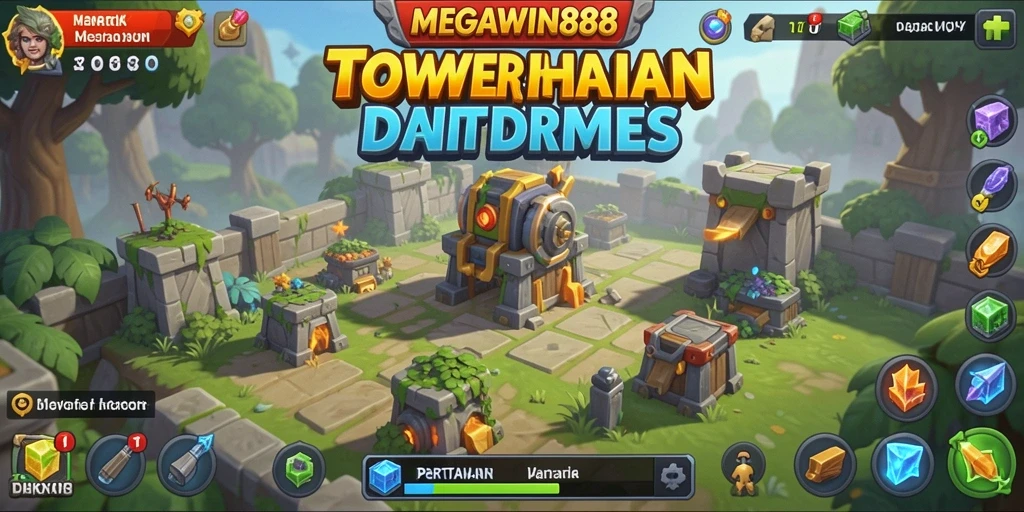 Screenshot gameplay MEGAWIN888 menampilkan aksi Tower Defense yang seru.