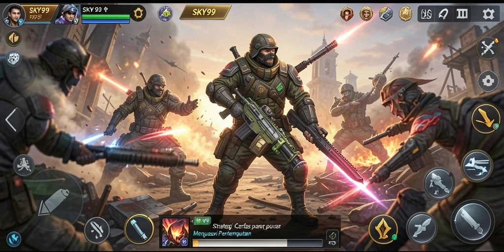 Tampilan gameplay SKY99 dengan strategi menarik dan pertempuran intens.