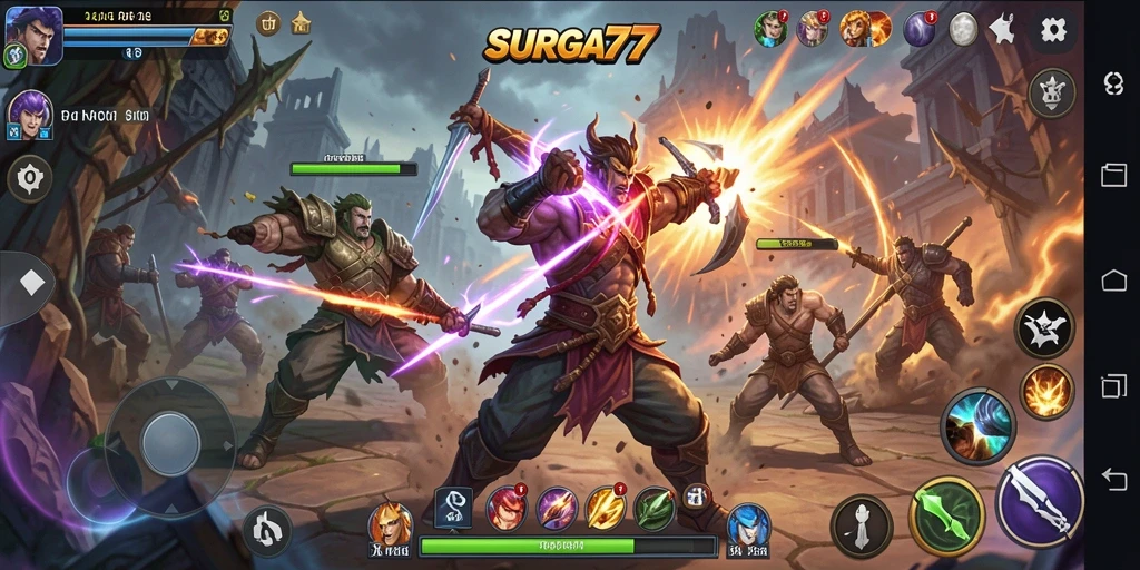 Screenshot SURGA77 menampilkan pertarungan seru antara karakter.